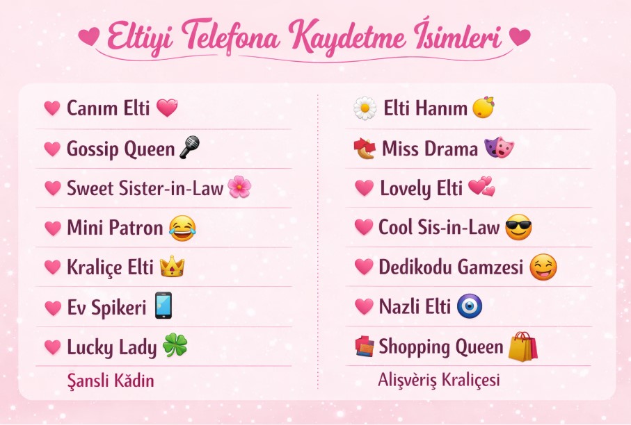 eltiyi telefona kaydetme isimleri