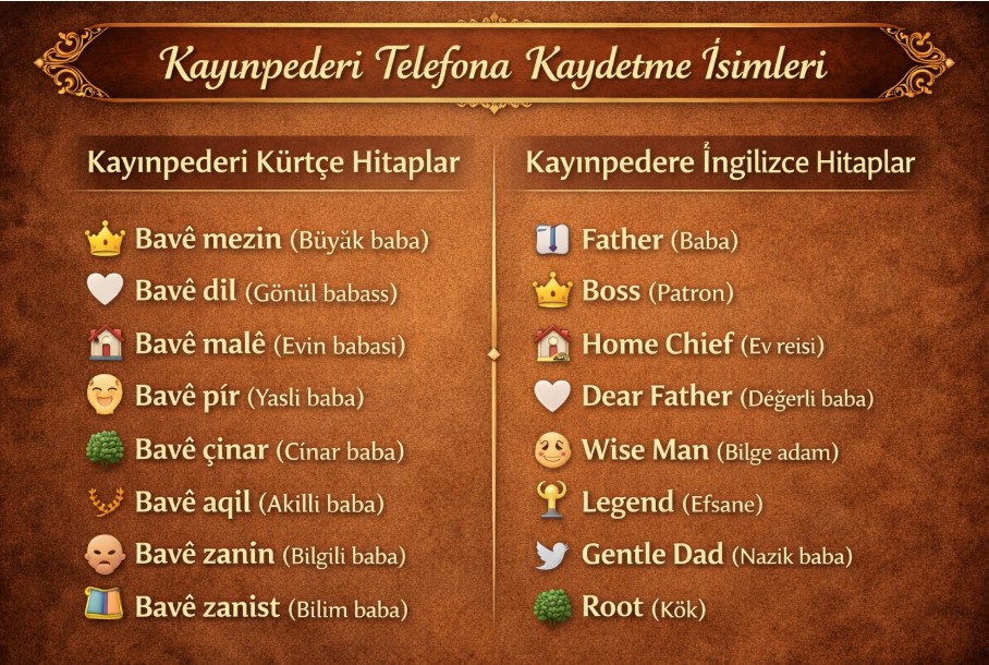 kayınpederi telefona kaydetme isimleri listesi