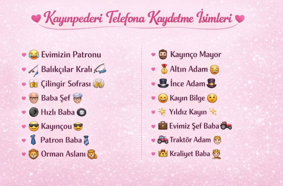 kayınpederi telefona kaydetme isimleri
